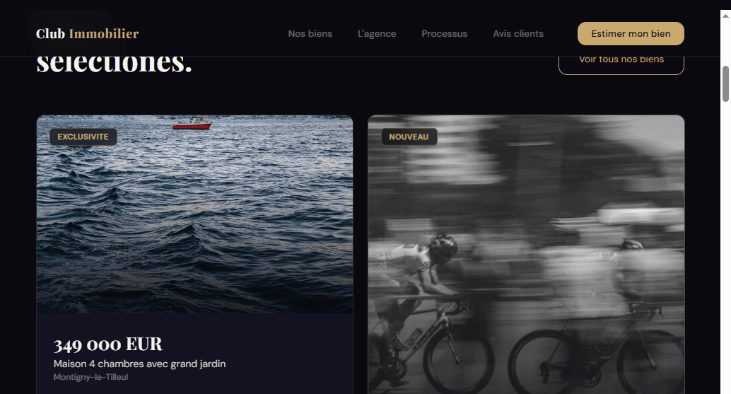 A redesigned agency listings section with 'EXCLUSIVITÉ' and 'NOUVEAU' badges — the kind of page whose URL structure a redesign migration has to account for